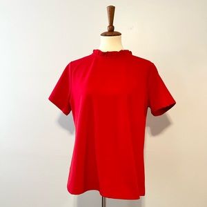 Ann Taylor Red High Neck Short-Sleeve Blouse